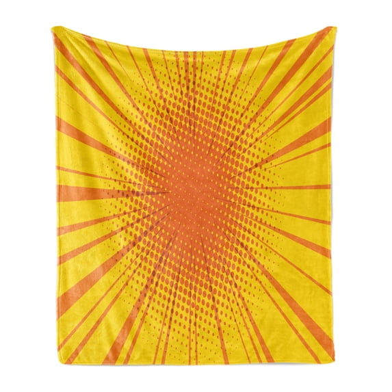Vintage Yellow Soft Flannel Fleece Throw Blanket, Sun Burst with Halftone Effect Comic Book Style and Pop Art Design, Cozy Plush for Indoor and Outdoor Use, 60" x 80", Orange and Yellow, by Ambesonne
