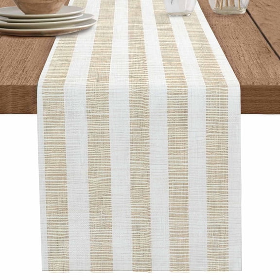 Vintage Yellow Stripe on Linen Table Runner-36 Inch Long Farmhouse Line Table Runners Linen Burlap Tablerunner for Kitchen Dining Room Holiday Party