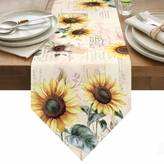 Vintage Yellow Sunflower Table Runner 48 Inches Long American Pastoral Style Table Runners for Dining Room Tabletop Dresser Scarf Home Party Banquet Wedding Holiday Decoration