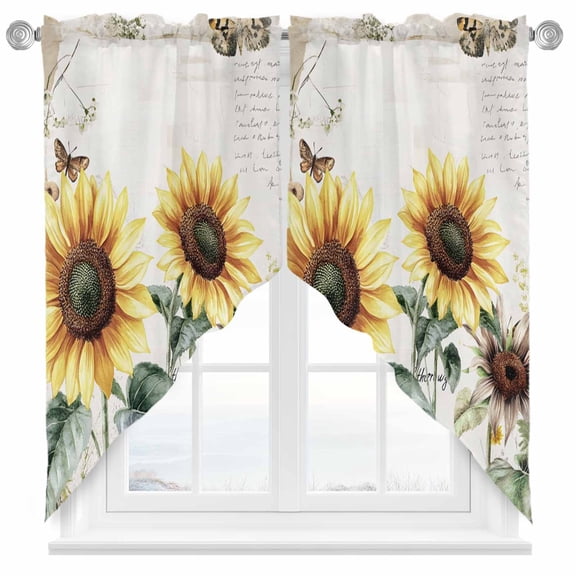 Vintage Yellow Sunflowers Swag Valances for Windows 2 Pack American Pastoral Style Swag Kitchen Curtains 63 Inches Long Rod Pocket Short Window Treatment for Kitchen Bathroom 36"x63"