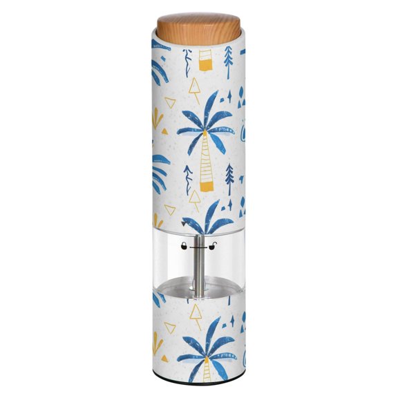 Vintage Yellow Trees Printed Electric Pepper Mill One-Touch Battery Operated Salt Grinder Adjustable Coarseness Decorative Counter Spice Tool