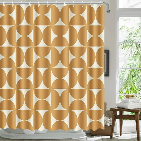Vintage Yellow Waterproof Shower Curtain Modern Mid Century Abstract Geometric Bathroom Curtain Boho Retro Classic 60S Bathtub Decor Waterproof Bath Curtain with Hooks 72"W x 72"L (Pack of 1)