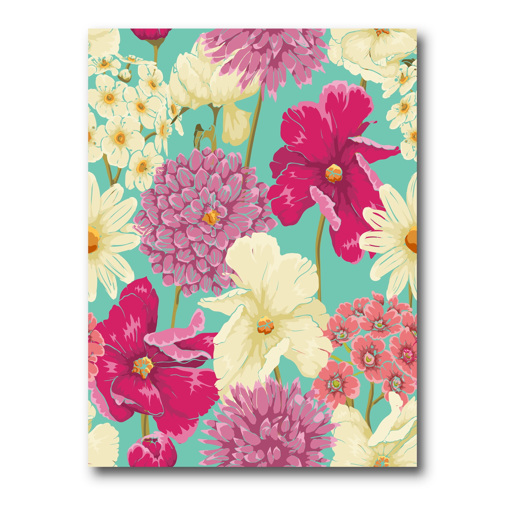 Vintage Yellow and Pink Flowers 8 in x 12 in Painting Canvas Art Print, by Designart