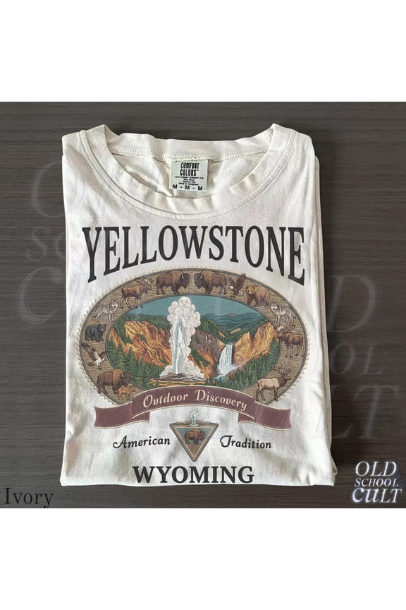 Vintage Yellowstone National Park Graphic Tshirt, Retro Comfort Colors® Outdoor Discovery 90s Mountain Hiking Unisex Shirt