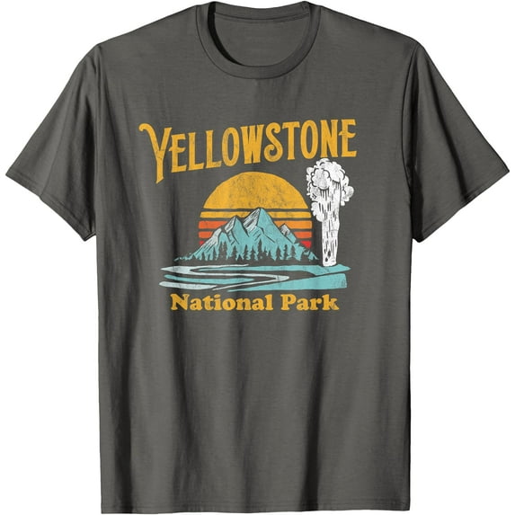Vintage Yellowstone National Park Retro 80's Graphic Unisex T-Shirt for Men Women Kids Toddler,Charcoal Color,Size 2T