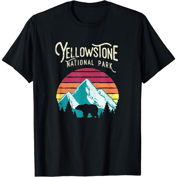 Vintage Yellowstone National Park WY Mountain Bear T Shirt Black Small