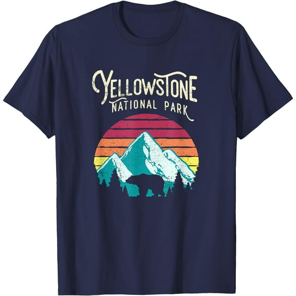 Vintage Yellowstone National Park WY Mountain Bear Unisex T-Shirt for Men Women Kids Toddler,Navy Color,Size 3T