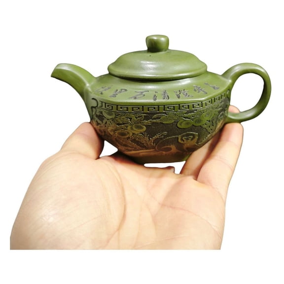 Vintage Yixing Teapot Exquisite Carving Chinese Ceremony Peach Of Immortality Monkey Relief Vivid Fruit And Foliage Decor Key