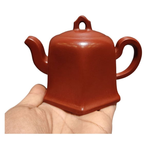 Vintage Yixing Teapot Oriental Lovely Hexagonal Carved Engraved Bell Shaped Floral Intricate Relief Curved Smooth Statue
