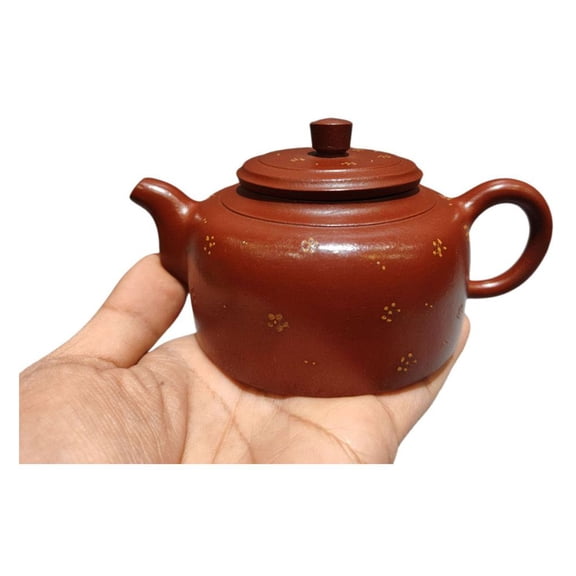 Vintage Yixing Teapot Oriental Lovely Plum Blossom Gold Accented Elegant Classic Design Decorative Shape Pattern Painted