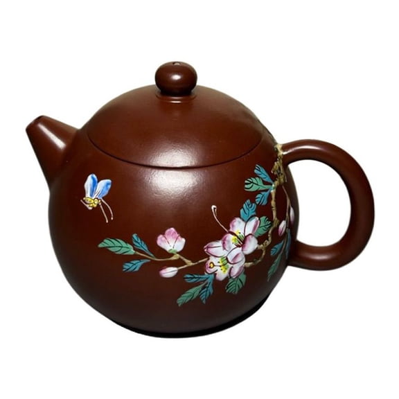 Vintage Yixing Teapot Yellow Tea Decorative Zisha Pot Dragon Egg Motif Floral Butterfly Painting Botanical Insect Pattern