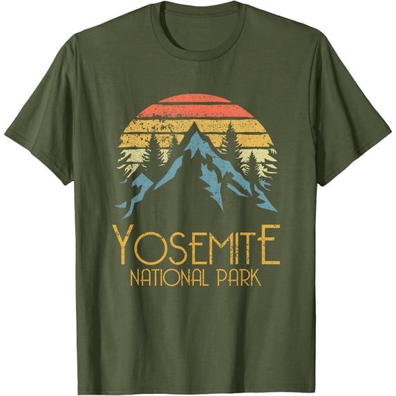 Vintage Yosemite National Park California Unisex T-Shirt for Men Women Kids Toddler,Military Green Color,Size YL