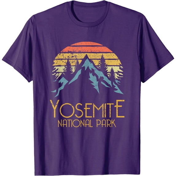Vintage Yosemite National Park California Unisex T-Shirt for Men Women Kids Toddler,Purple Color,Size L