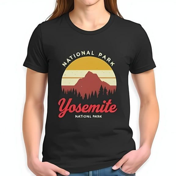 Vintage Yosemite National Park Graphic T-Shirt - Retro Sunset Mountain Design Cotton Short Sleeve Tee for Outdoor Enthusiasts