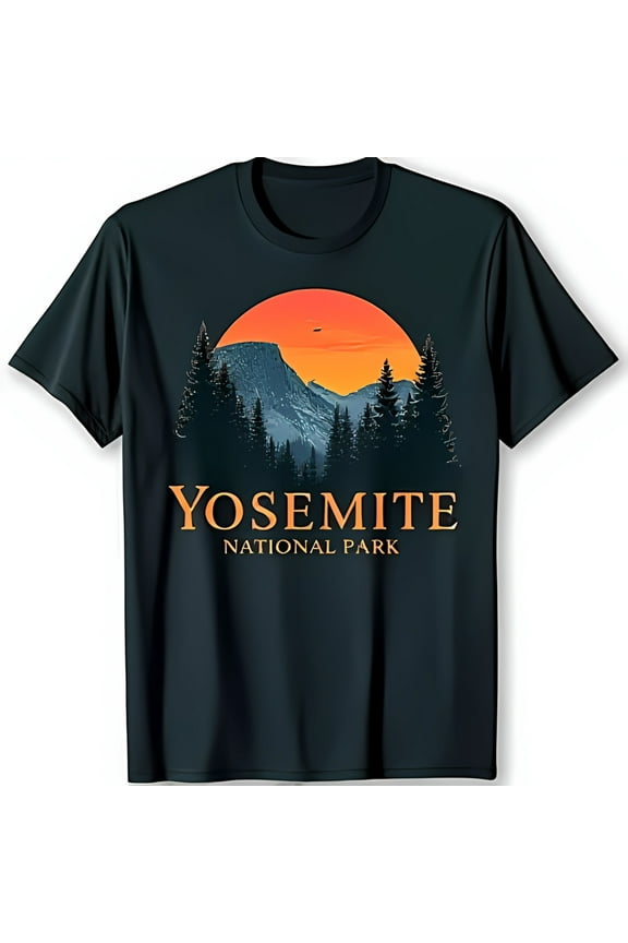 Vintage Yosemite Park Graphic Tee Dark Blue Sunset & Mountain Design