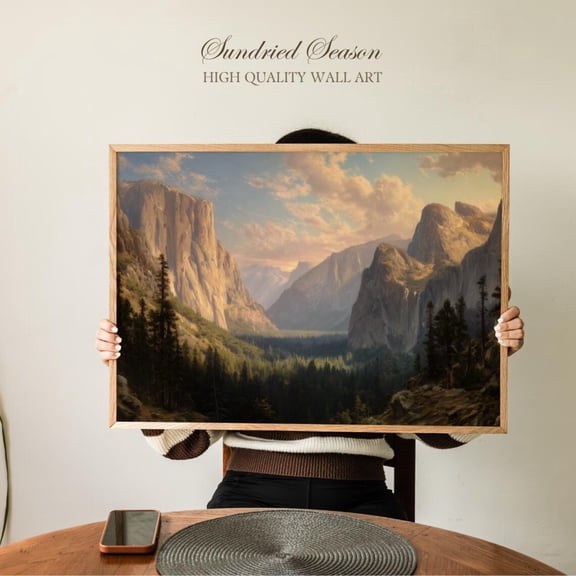 Vintage Yosemite Peaceful Mountain Forest Landscape American Nature Poster, Unframed Canvas 16x20in