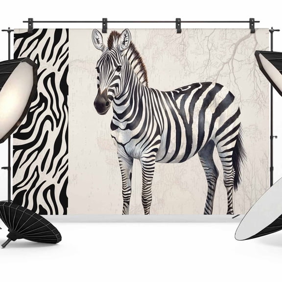 Vintage Zebra Backdrop for Photoshoot, Photography Photo Studio Background Wall Backdrop, Modern Art Animal Watercolor Back Drop Banner Panel for Portraits Wedding Party Live Streaming Decor 12x8Ft