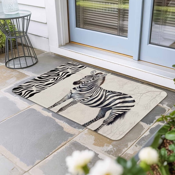Vintage Zebra Door Mat Indoor Outdoor, Modern Art Animal Watercolor Non Slip Welcome Mat with Rubber Backing, Absorbent Fabric Front Door Mats Entryway Rug for Home Patio Entrance 24"x36"