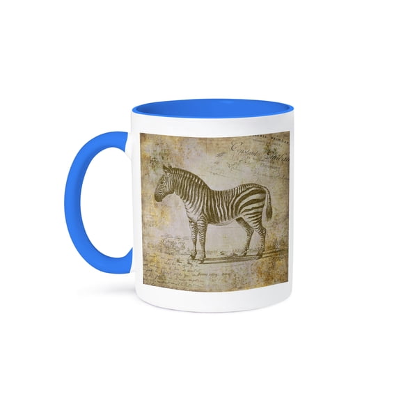 Vintage Zebra Illustration Sepia Brown, 15oz Two-Tone Blue Mug