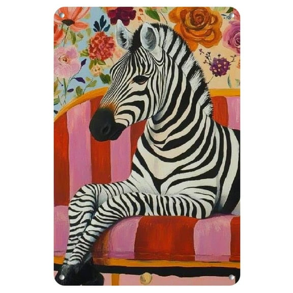 Vintage Zebra Sofa Metal Wall Art - Easy-Hang Floral Decor, Frameless Acrylic Painting for Home & Bedroom, Perfect for Room Decor
