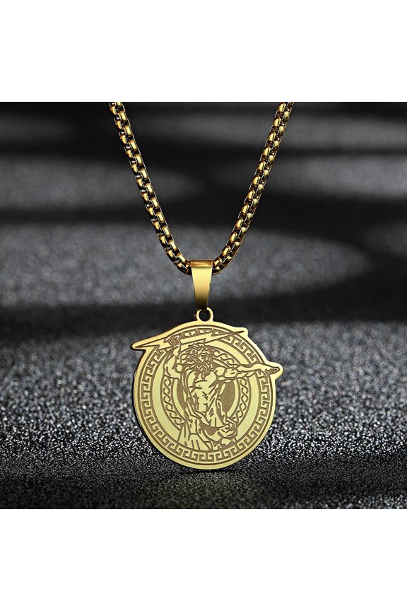 Vintage Zeus Stainless Steel Necklace Greek Mythology Sky Thunder God Jupiter Ancient Jewelry