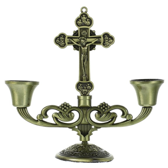 Vintage Zinc Alloy Cross Candle Holder, Decorative Candlestick Stand for Home Decor, Weddings, Parties, and Special Events