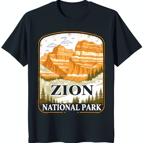 Vintage Zion Park Graphic Tee Black T-Shirt with Bold Mountain Design