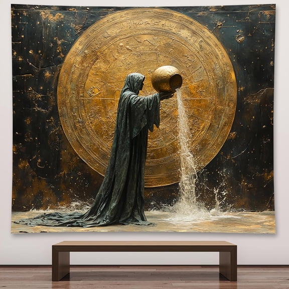 Vintage Zodiac Aquarius Tapestry Wall Hanging Astrology Home Decoration Aesthetics Suitable for Bedroom Living Room Dormitory Office Wall Decor 60x50 Inches