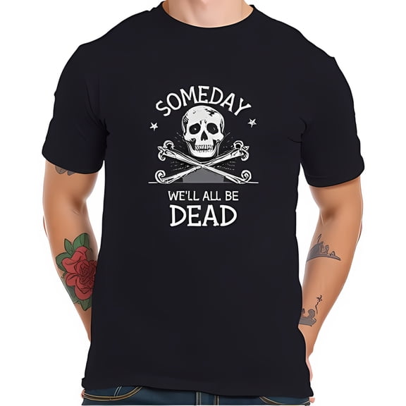 Vintage and Graphic Cotton Short Sleeve T-Shirt - Dark Navy with " SOMEDAY " and " WE'LL ALL BE DEAD "