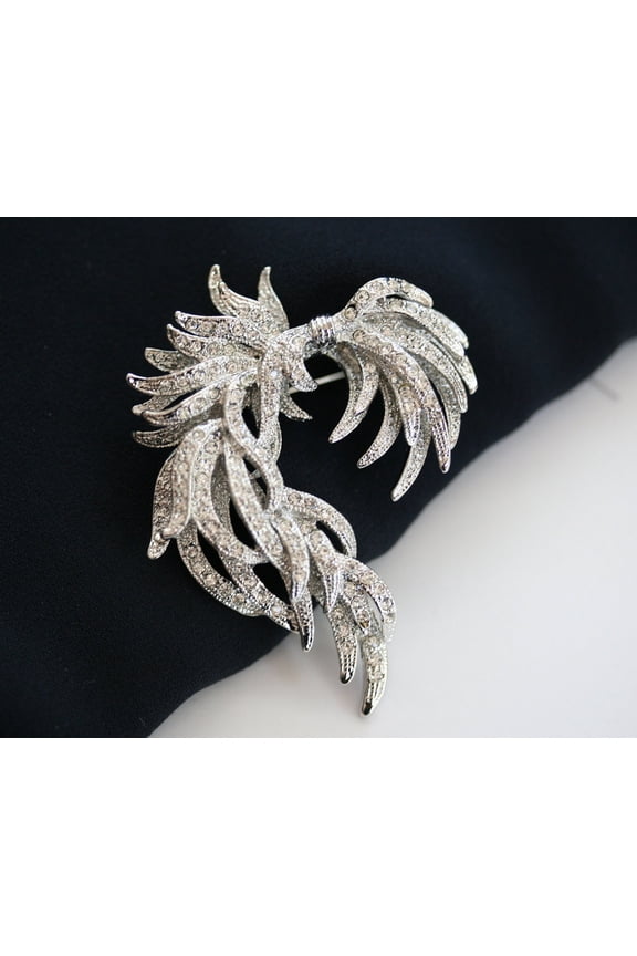 Vintage antique silver bow brooch pin, Unique Rhinestone Classic Fashion brooch
