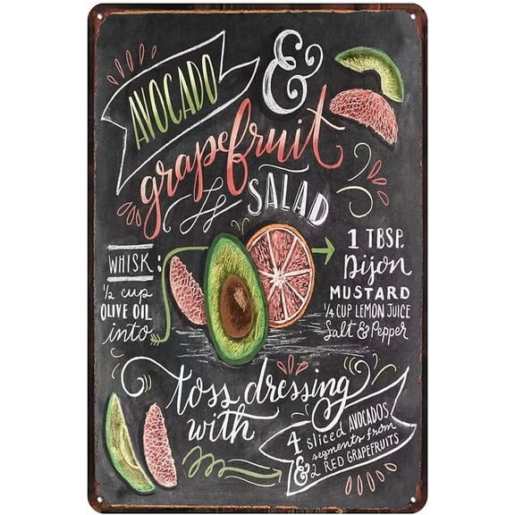 Vintage avocado grapefruit salad Tin Sign - Retro Food Metel Sign - Wall Decor wall sign for Kitchen Bakery Cafe Restaurant