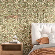 Vintage bird and strawberry botanical pattern wallpaper.William Morris style.suitable for indoor walls or cupboards.elegant floral art peel and stick wallpaper.