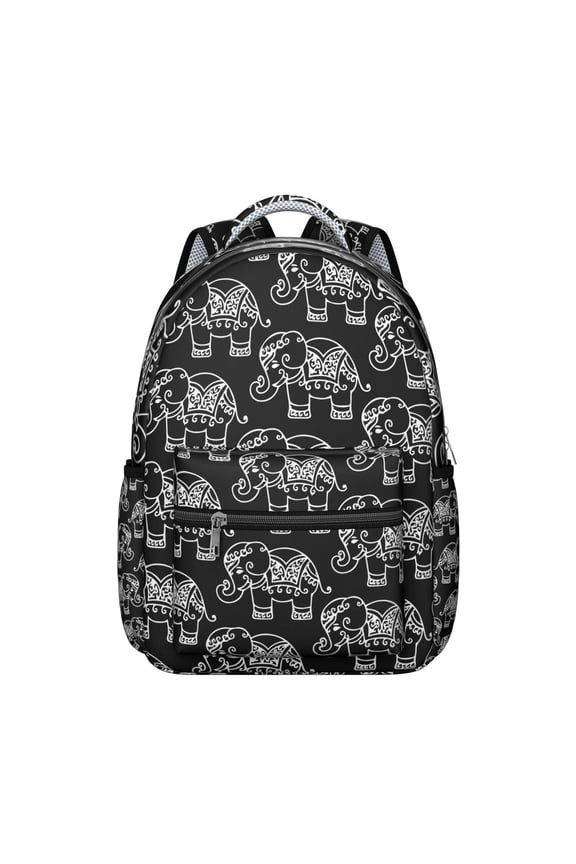 Vintage boho elephant print Student’s backpack with tribal mandala and floral pattern, waterproof and scratch-resistant, breathable padding, ideal for outdoor activities