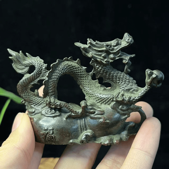 Vintage bronze dragon figurine statue fengshui ornament Wealth Feng Shui Lucky Loong Figurine for Luck Success Zodiac Crystal Healing