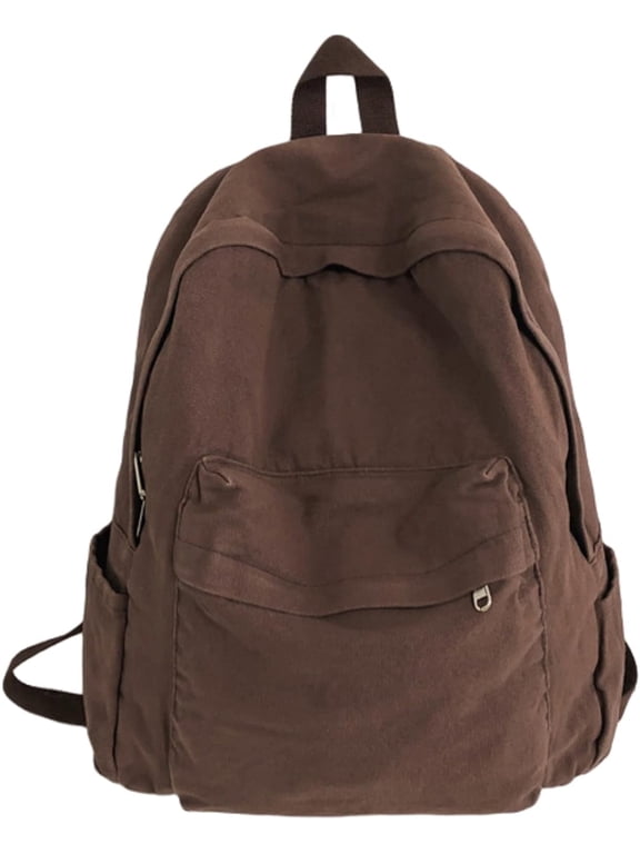 Vintage canvas backpack for women men travel backpack solid color simple backpack laptop backpack rucksack (brown)