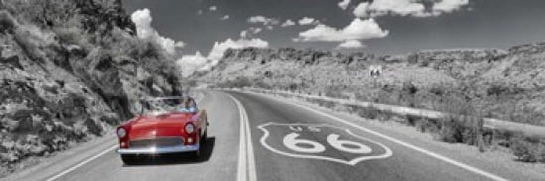 Vintage car moving on the road Route 66 Arizona USA Canvas Art - Panoramic Images (18 x 6)