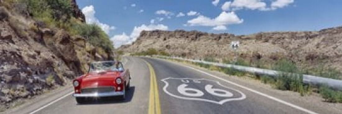 Vintage car moving on the road Route 66 Arizona USA Canvas Art - Panoramic Images (18 x 6)