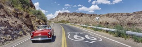Vintage car moving on the road Route 66 Arizona USA Canvas Art - Panoramic Images (36 x 12)