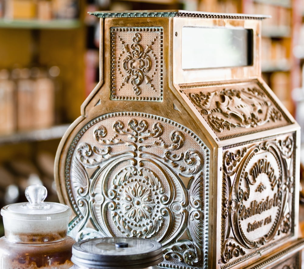 Vintage cash register in Kilby General Store Museum at Kilby Historic Site Harrison Mills British Columbia Canada Canvas Art - Lorna Rande Design Pics (16 x 14)