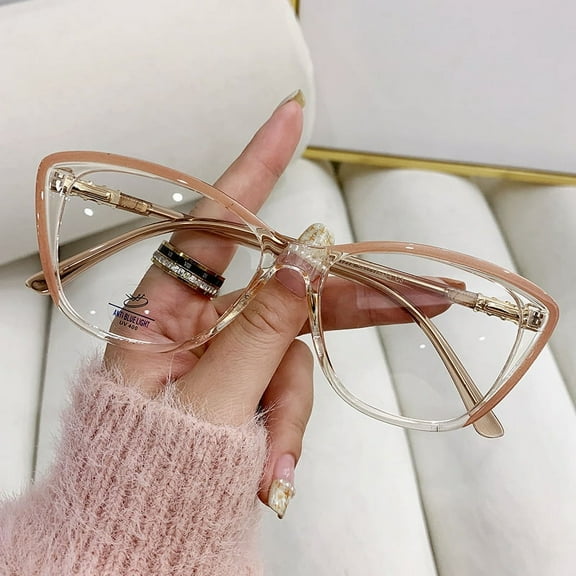 Vintage cat's eye style frame anti-blue light glasses women's ultra-light personality plain look thin flat glasses-Transparent frame