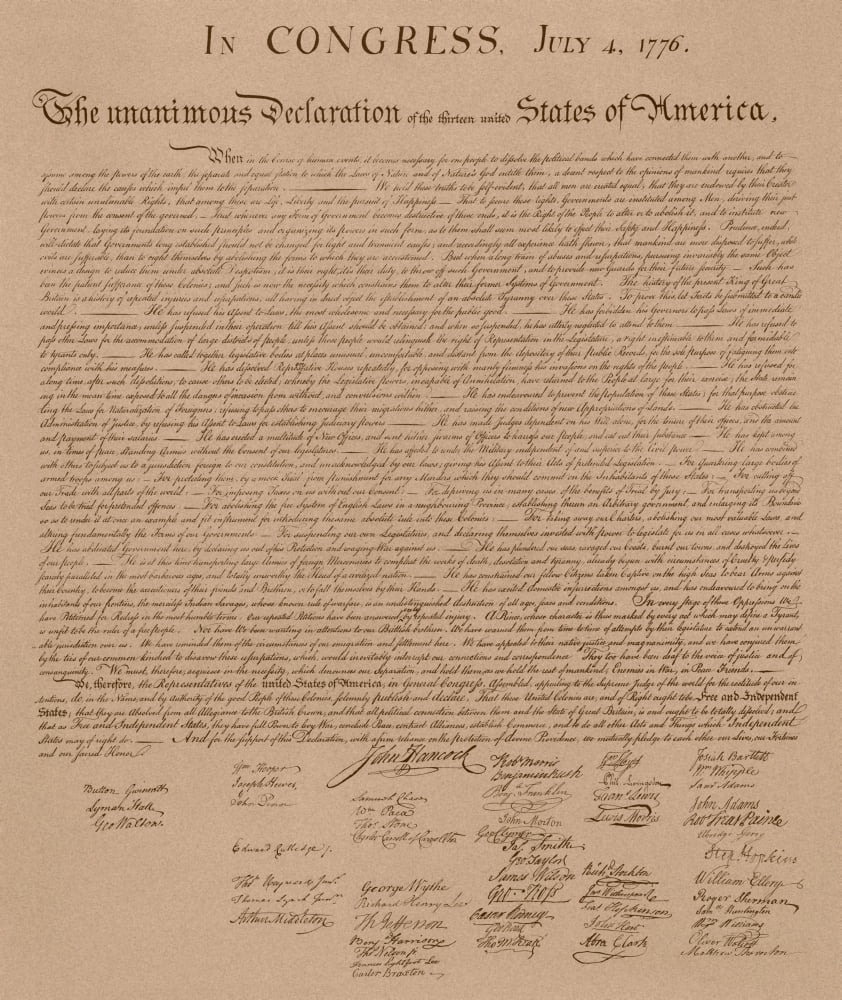 Vintage copy of The United States Declaration of Independence Canvas Art - John ParrotStocktrek Images (26 x 31)
