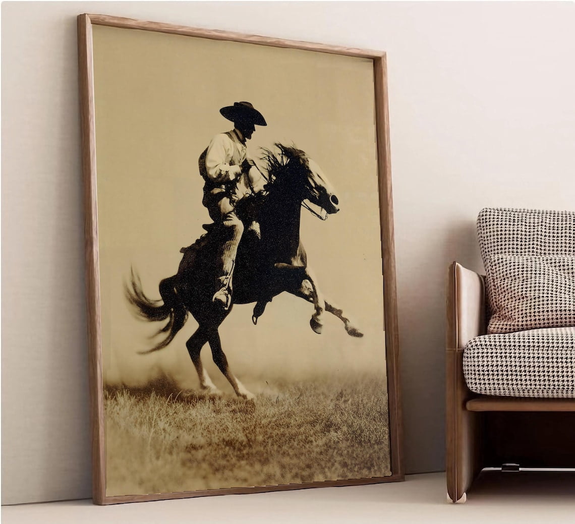 Vintage cowboy Poster rustic western on horse Poster, Unframed Poster ...