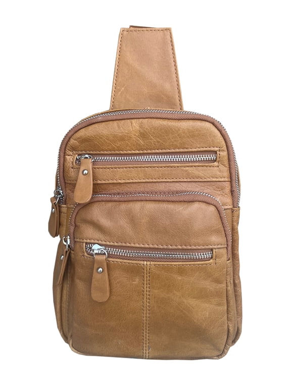 Vintage cowhide leather unisex sling bag crossbody shoulder bag with adjustable shoulder strap