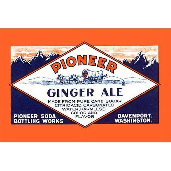 Vintage defunct soda label from a ginger ale.  The image on the label is of a connestoga wagon. Poster Print by unknown (18 x 24)