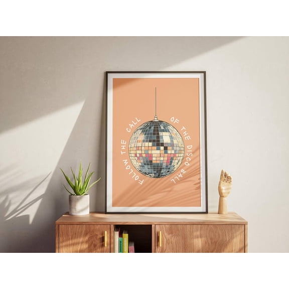 Vintage disco ball music poster featuring retro party dance aesthetic illustration Wall Art Decor 8x12 UNFRAMED