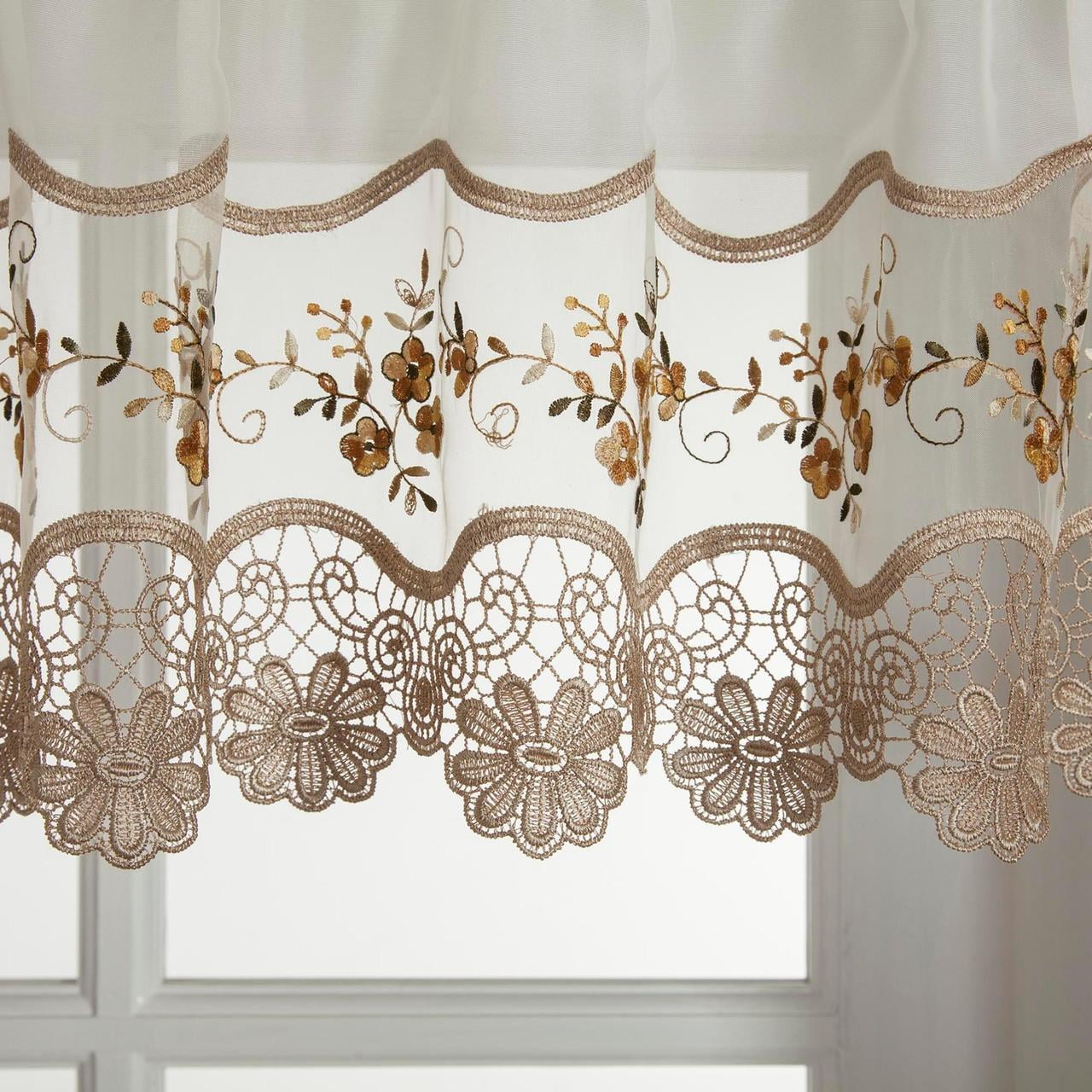 Vintage Embroidered Gold 36" Ecru Colored Kitchen Curtain Tier with ...