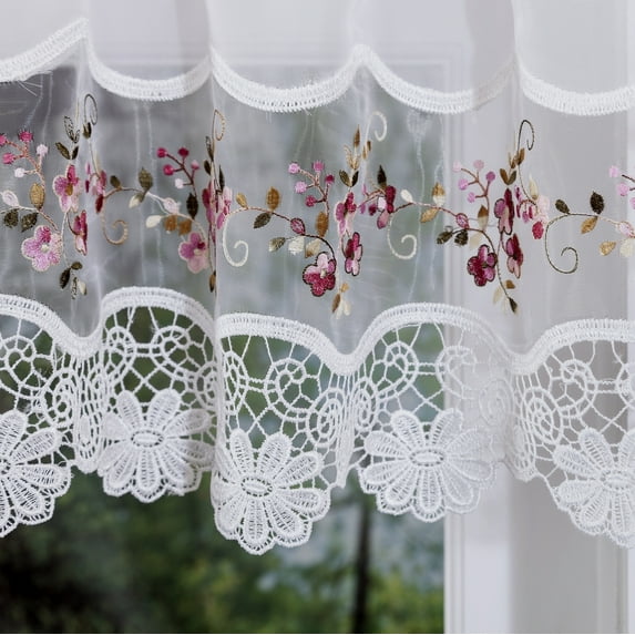 Vintage embroidered rose kitchen curtain swag