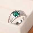 thumbnail image 1 of Vintage emerald engagement ring for men, asscher cut wide band silver May birthstone ring, 1 of 5