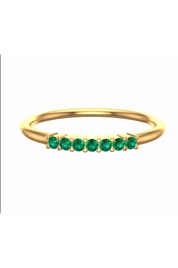 Vintage emerald wedding band unique yellow gold half eternity band antique round emerald stacking ring anniversary promise matching rings.