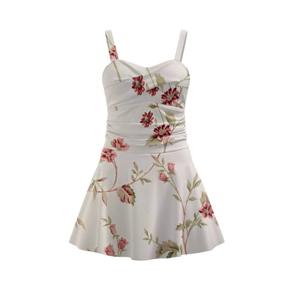 Vintage floral One Piece Swimdress Swimsuits for Women Tummy Control Swim Dresses Skirt Bathing Suit XS